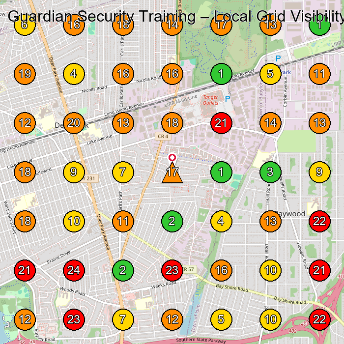 Guardian Security Training Security Guard Service GeoGrid ranking map for Deer Park NY
